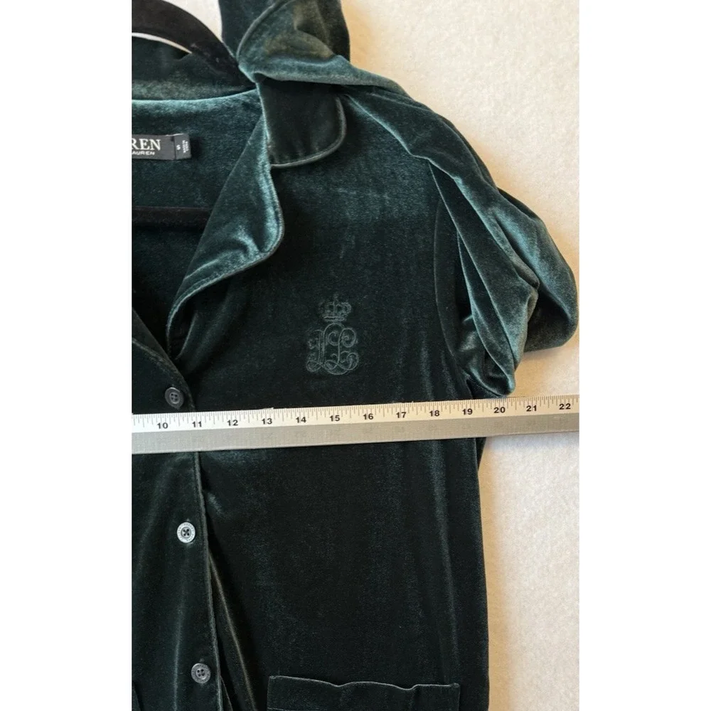 Lauren Ralph Lauren‎ Emerald Green Velvet Button Front Pajama Top Women's S Logo
